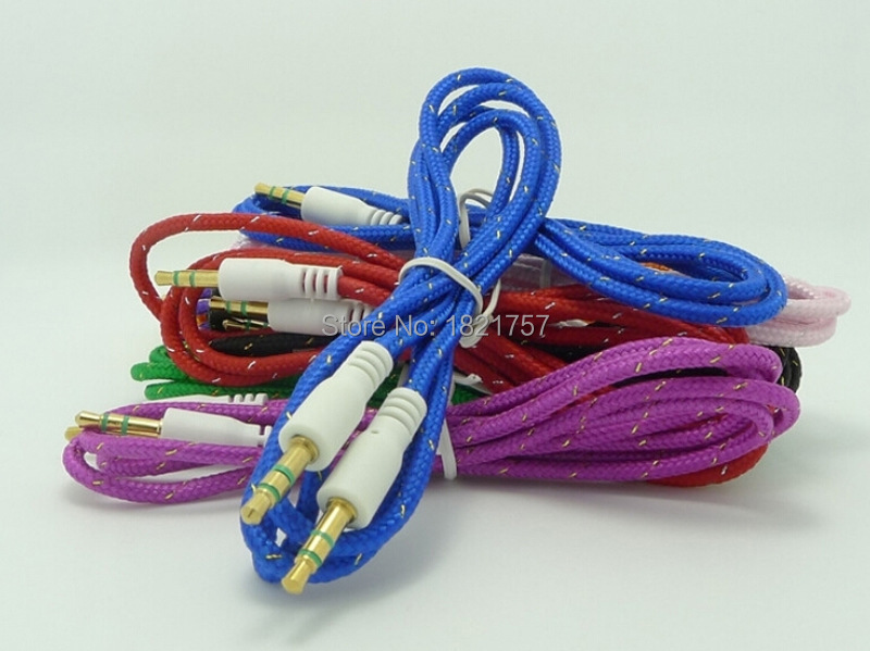 50pcs/lot Colorful 1M 3FT Woven Fabric Braided Auxiliary Aux Audio Cable 3.5mm Jack Cord for ipod for iPhone 6 By  DHL