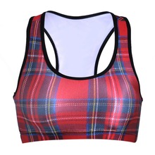 NEW 0027 Summer Sexy Girl Women grid plaid tartan red 3D Prints Padded Push Up Gym Vest Top Chest Running Sport Yoga Bras