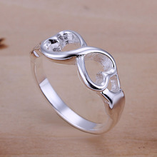 Factory Price 925 Sterling Silver Ring Endless Love Symbol Fine Fashion Double Heart Infinity Rings Jewelry