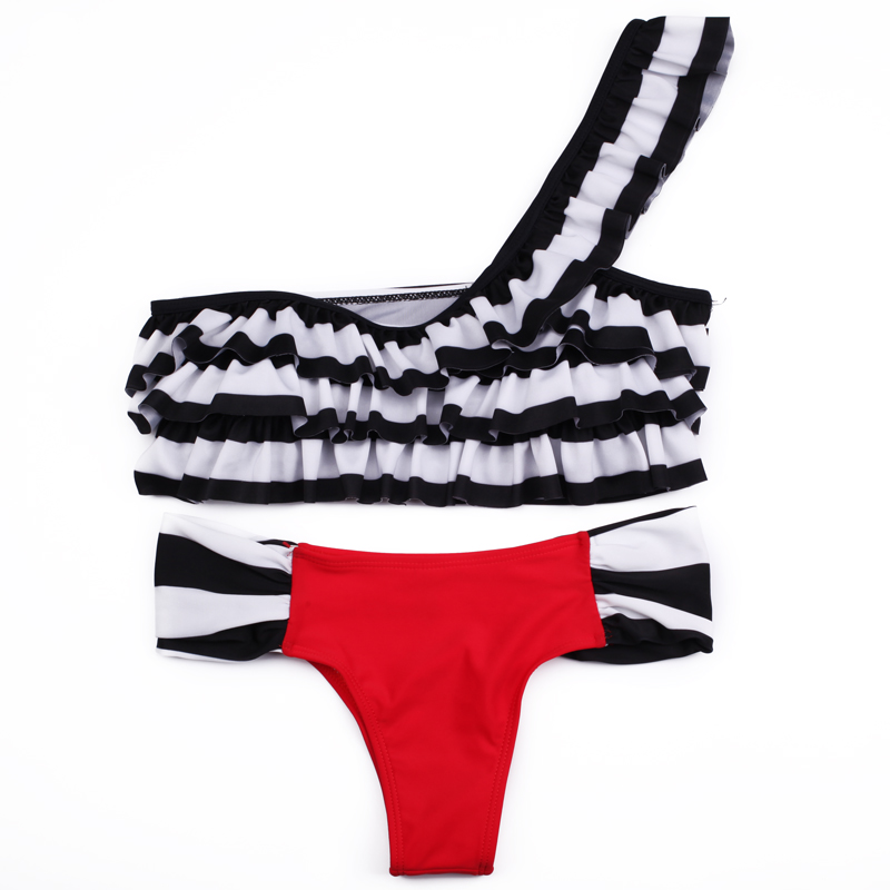 Swimsuit Bikini Stripsky Sexy Single Shoulder Monokin Padded Women Swimwear Beach Cover up Swimsuit