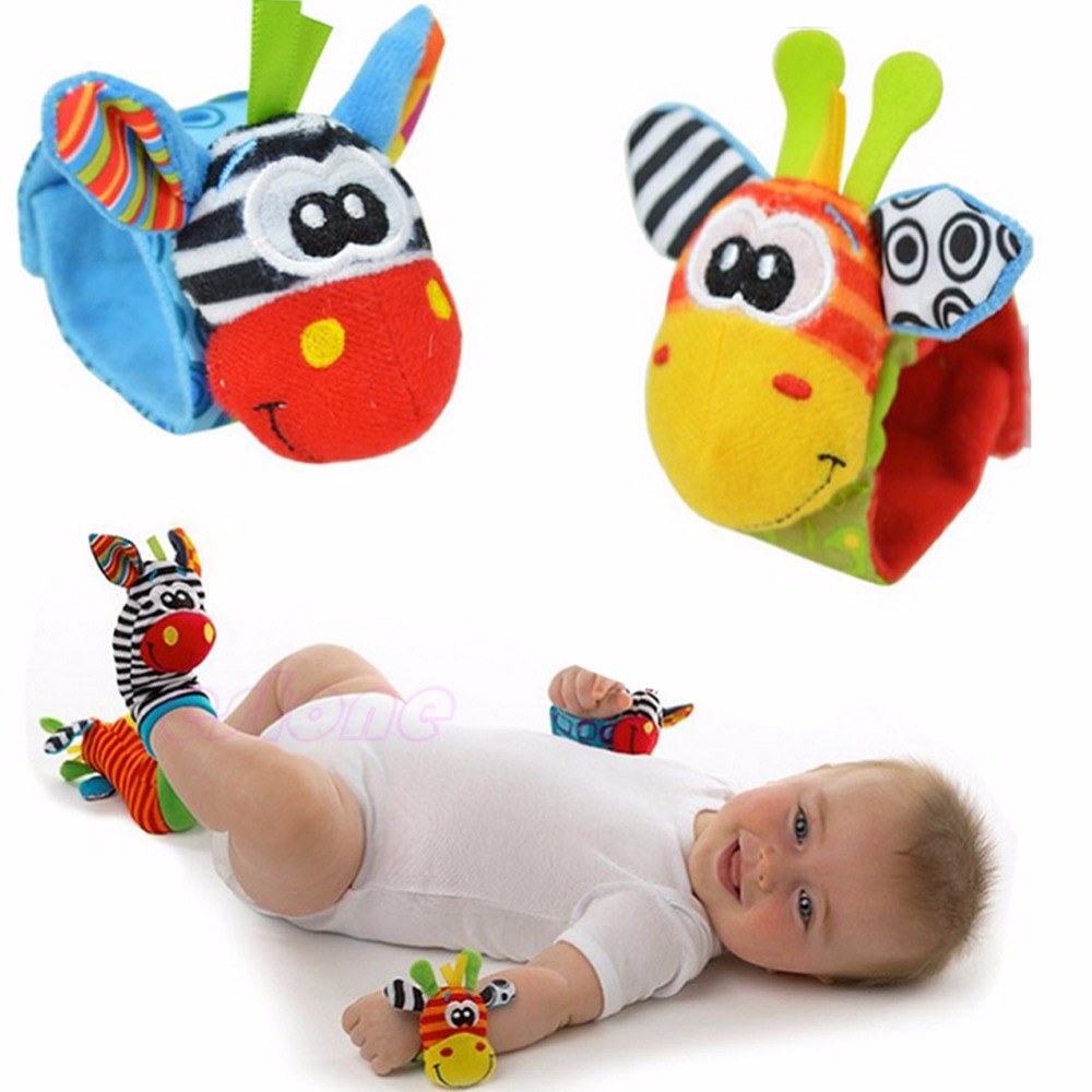 Free Shipping 1pc Cute Animal Infant Baby Kids Hand Wrist Bells Foot Sock Rattles Soft Toys