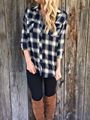 2016 High Quality Summer Loose Blusas Fashion With Pocket Full Sleeve White And Black Plaid Spring