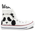 Wen White Hand Painted Canvas Shoes Original Design Custom Cute Panda Boys Girls High Top Canvas