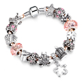 2016 New Simple Vintage Bracelets Silver Plated Pendant Bracelets with Flower Beads Girl Bracelet Jewelry ST13