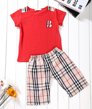 Retail boy clothes casual children suit summer style boy clothing set fashion kids clothes plaid tees