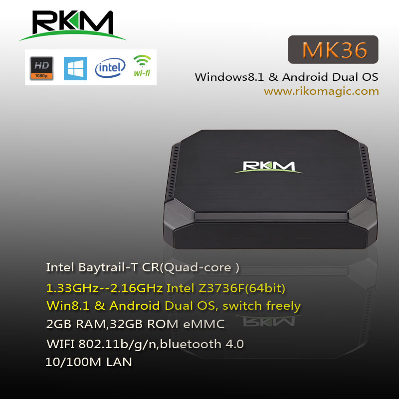   Intel Windows8.1  Android4.4   Z3736F   - 2   , 32  ROM WIFI 802.11b / g / n Bluetooth4.0 TV BOX