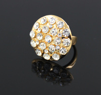 1pc Gold Plated Full Rhinestone Dome Round Ring for Women Cocktail Party Jewelry Girlfriend Gift