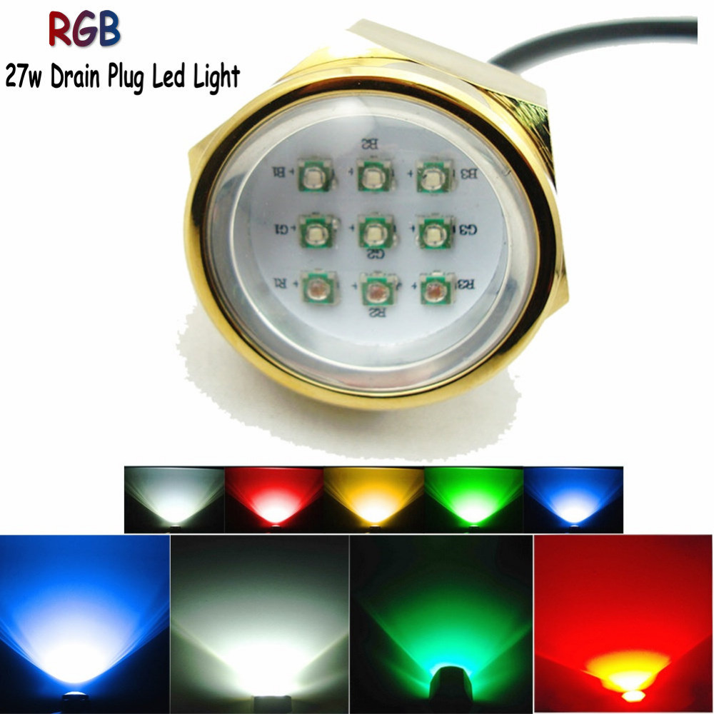RGB wifi Underwater Boat lamp led Drain Plug Light with connector 27W