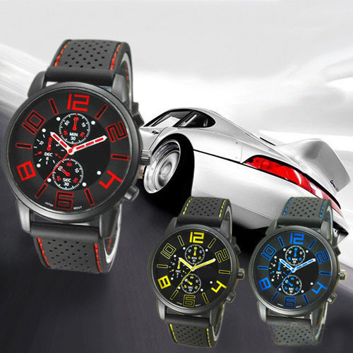 2015 New Designer High Quality Men s Casual Quartz Analog Rubber Silicone Band Stainless Steel Sports