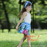 2015 New Design Girls Kids Clothing Sets Lace Vest Top&Flower Skirt 2Pcs Sets Lovely Girls Outfits Wholesale