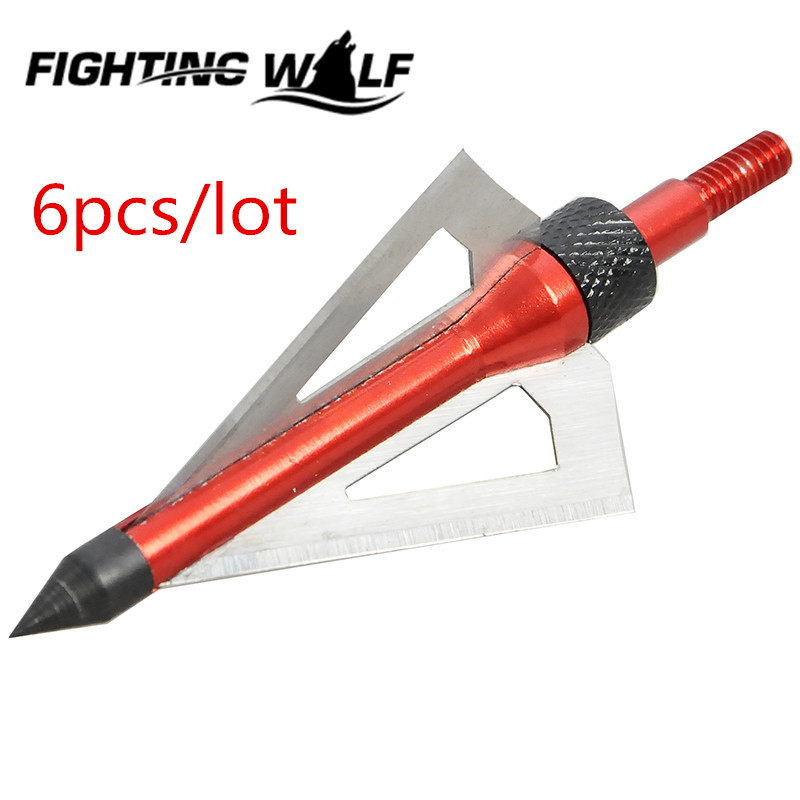 6pcs Color Red Arrowheads Steel Blade Hunting Archery Arrow Tip for Compound Bow and Archery Hunting