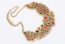 N284 Vintage Jewelry 5 Colors Resin Gem Patchwork Collar Necklace 2015 Choker Statement Necklaces For Women