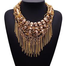 2015 New Arrival XG125 Vintage Necklaces & Pendants Women Long Gold And Silver Tassel Statement Necklace Gothic Crystal Jewelry