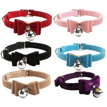 Quick release dot & cat collar kitten velvet bow tie safety elastic free post 6 colours bowtie with bell 2015 pet supplier