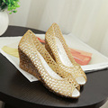 Sweet summer fish nose shiny woman shoes new slope with bird s nest shoes thick mesh