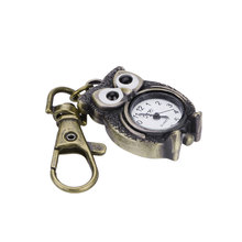 Free Shipping Vintage Bronze Lovely Owl Pendant Quartz Watches Necklace Chain Pocket Watch Gift Key Chains