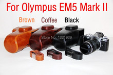 2015 High Quality Camera Leather Camera Case Bag Cover for Olympus EM5II  EM5 mark II With Strap in 3 colors, free shipping