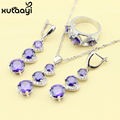 New Created Purple Amethyst White Topaz Fashion 925 Silver Jewelry Sets Flawless Necklace Rings Earring Christmas