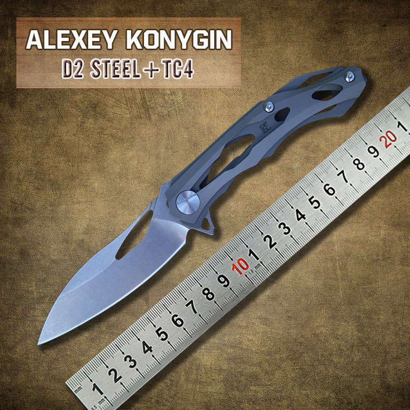 ALEXEY KONYGIN Decepticon 2 Custom Knife Factory Folding Knife D2 Blade Titanium Handle Tactical Hunting Knife