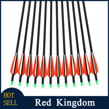 12pcs/lot Replaceable Arrowhead,30inch,Color Red and White Plastic Fletching and Aluminum Seat Archery for Compound/Recurve Bow