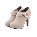 2015 New Fall Fashion Suede Cone Ankle Boots Stiletto High Heels With Rhinestone Women Shoes Khaki