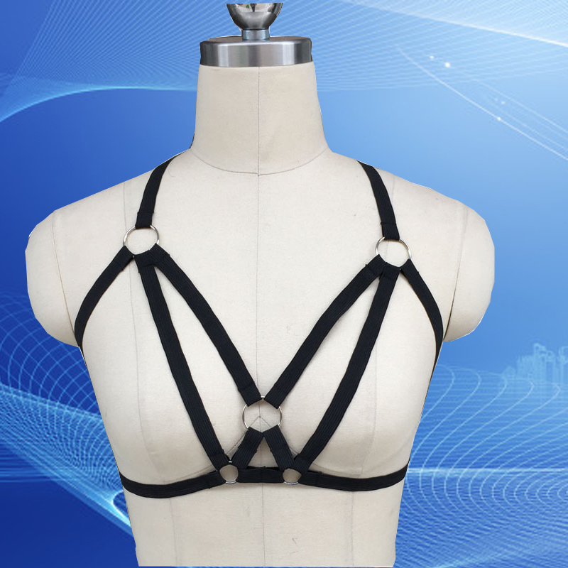 bdsm body harness crop top bondage lingerie harajuku spandex harness pole dance punk costumes on
