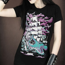 2016 New Women’s T-shirts Vintage t shirt Octopus War Sailboat 3D Print Casual Girls Tees Tops Harajuku Rock Funny Street Style