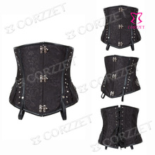 2015 Black Jacquard Vintage Steel Boned Underbust Gothic Steampunk Corset Bustier Women Sexy Waist Training Corsets Espartilho