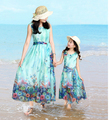 2016 mother and daughter summer clothes family matching outfits mum girl beach Bohemian sleeveless floral chiffon