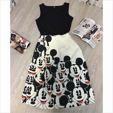2016 summer new cartoon dress women girls maxi long dress high waist casual dress family look