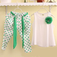 Summer style children flower female vest polka dot girl shirts Bowknot harem pants twinset Children s