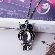 Hot Selling Vintage Silver Jewlery Owl Ellipse Crystal Pendant Necklace Clavicular Chain Wholesale Price For Lady