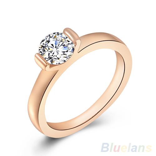 Women s 9K Rose Gold Plated Austrian Crystal Wedding Party Jewelry Ring 1OMH