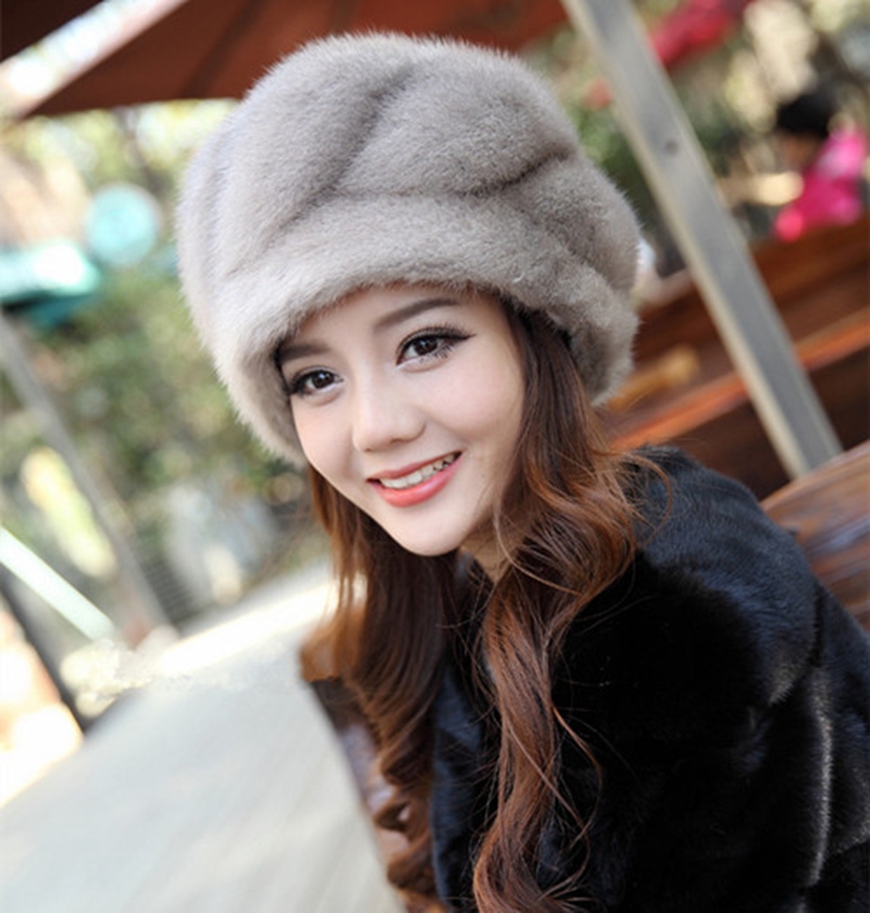 Winter Women Real New Mink Fur Hat Cap Headgear Beanie Beret QS072