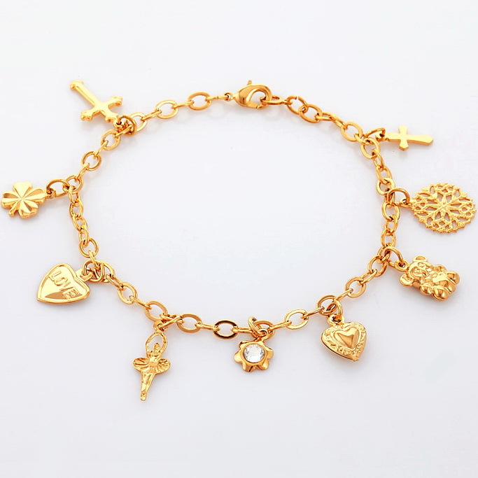 cross Gold  gold Cross Bracelet Trendy  Women charm For Charms Heart Jewelry bracelet Fashion  20CM