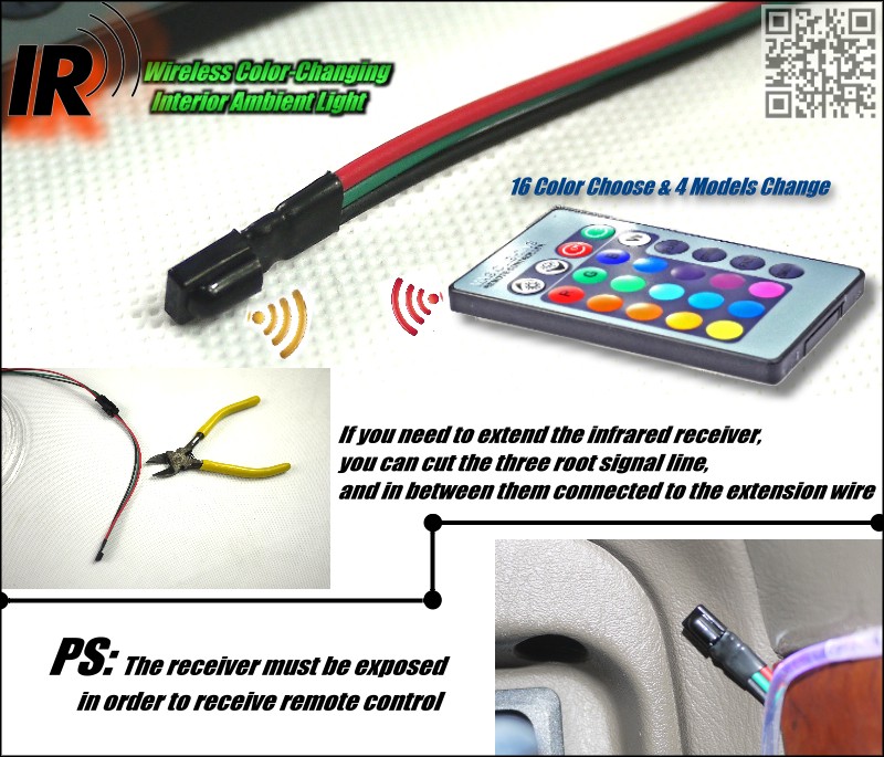 IR Control Color tuning Interior Optical Fiber Band light For BMW 5 M5 E28 E34 E39 E60 E61 Receiver infromation