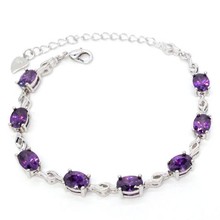 Purple Amethyst Women White Brass 925 Sterling Silver Bracelets Bangles Wristband Excellent Jewelry Cubic Zircon Feme Luxurious Charms