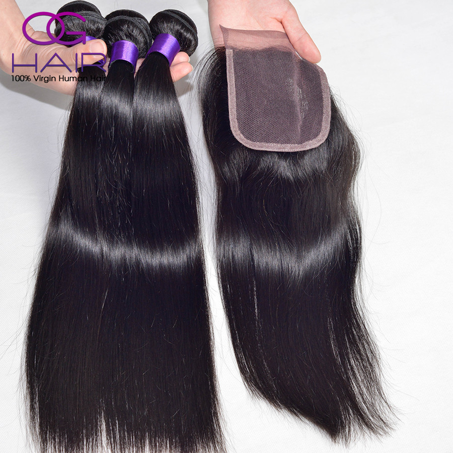 Malaysian Virgin Hair Straight With Closure 3 Bundles Malaysian Straight Hair With Closure 6A Unprocessed Cheap Human Hair Weave