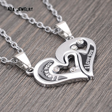 Wholesale Couple Lovers Necklaces Pendants 316L Stainless Chain men Necklaces I Love U Double Heart Necklace