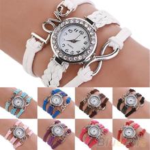 Mujeres de amor estilo Wrap trenzado de cuero de imitación pulsera de cuarzo analógico reloj de pulsera 2DKP