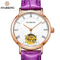 STARKING New Skeleton Automatic Mechanical Watch Women Dress Style Fashion Luxury Purple Leather Clock Women Vintage