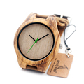BOBO BIRD Zebra Stripe Bamboo Wood Quartz Analog Watch With Geniune Cow Leather For Men And