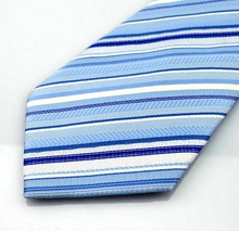 NT0023 White Blue Stripe Smooth Fashion Jacquard Woven Classic Silk Polyester Man s Business Wedding Tie