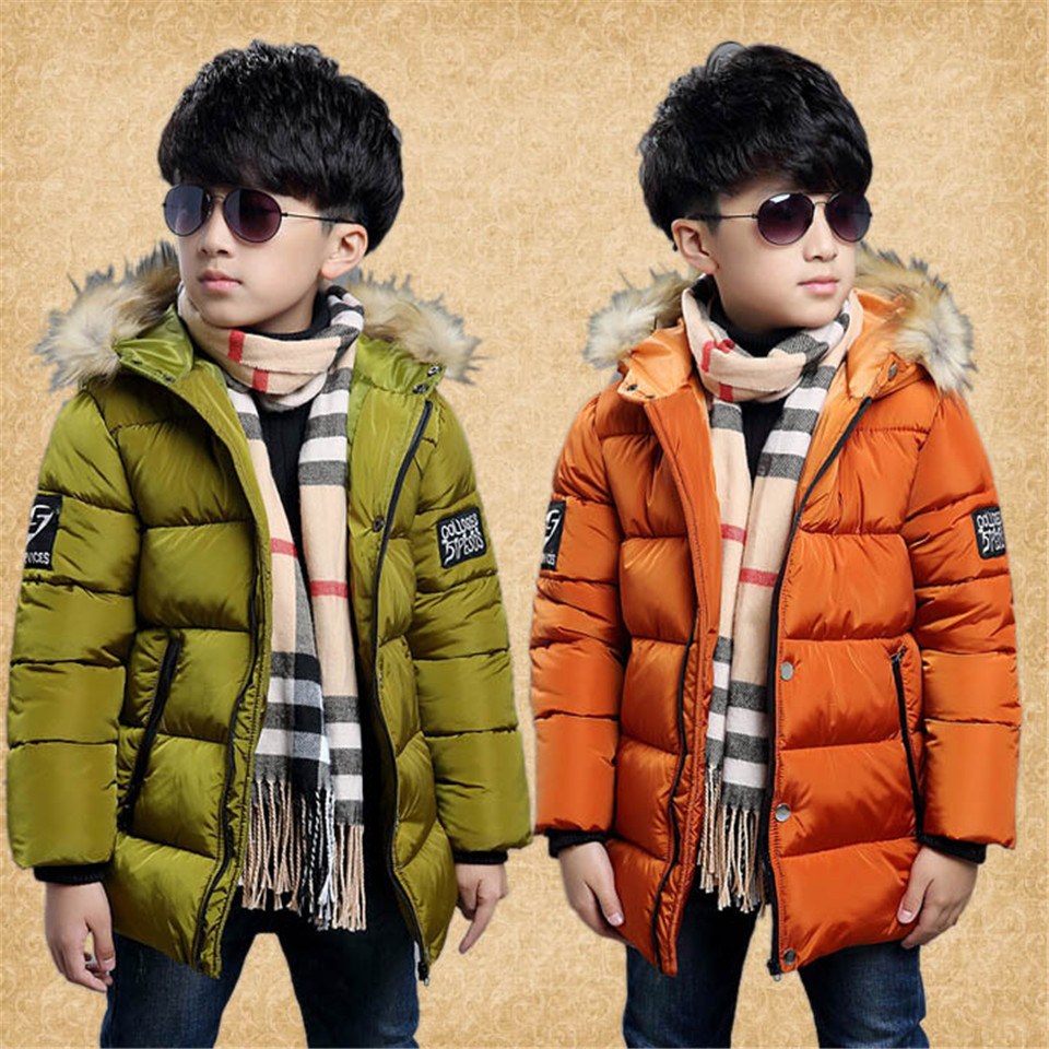 Boys Down Coats 2015 New Winter Fashion Thick Fur Collar Hooded Baby Boy Warm Parkas Jacket Kids Outerwear Children Clothes