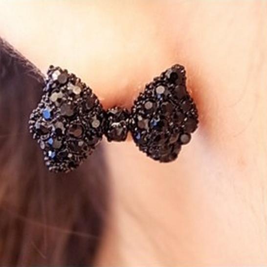 Hot 2015 New Year Gift Fashion Vintage Stud Earrings Black Bow Tie Earrings Jewelry Accessories for