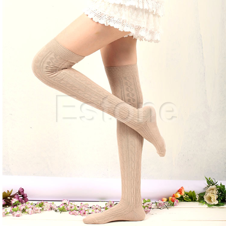 M112 1Pair Women Lady Knitting Cotton Over Knee Thigh Stockings High Tights Pantyhose Tights