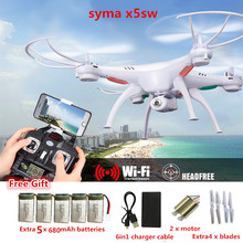 Syma X5SW FPV RC Quadcopter Drone with WIFI Camera 2.4G 6-Axis RC Helicopter drones with camera hd with 5 battery + 6in1 Cable