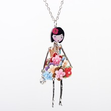 Bonsny doll necklace dress trendy new 2015 acrylic alloy cute girl women  red flower figure pendant fashion jewelry accessories