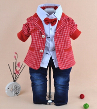 1 3Y baby boy high quality plaid gentlemen clothing set 3pcs baby boy clothing infant vestidos