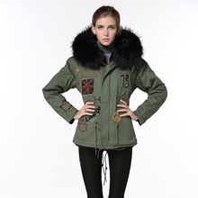 2016 new year fashion women fur parka coat with faux fur lining and raccoon fur hood good quality parka coat